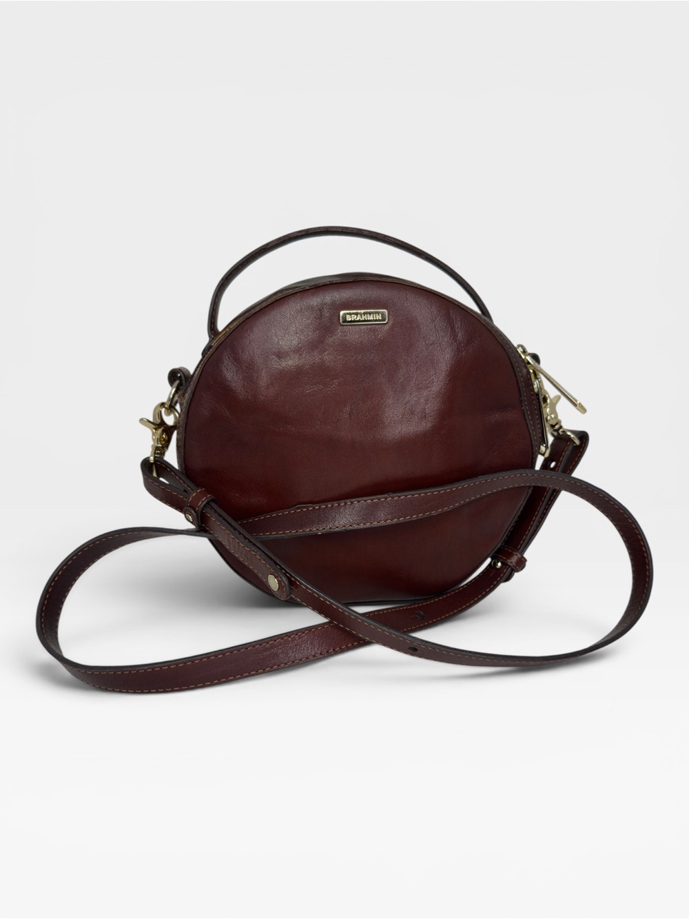 Brahmin Lane Topsail Genuine Leather Crossbody Circle Bag Burgundy Round Purse